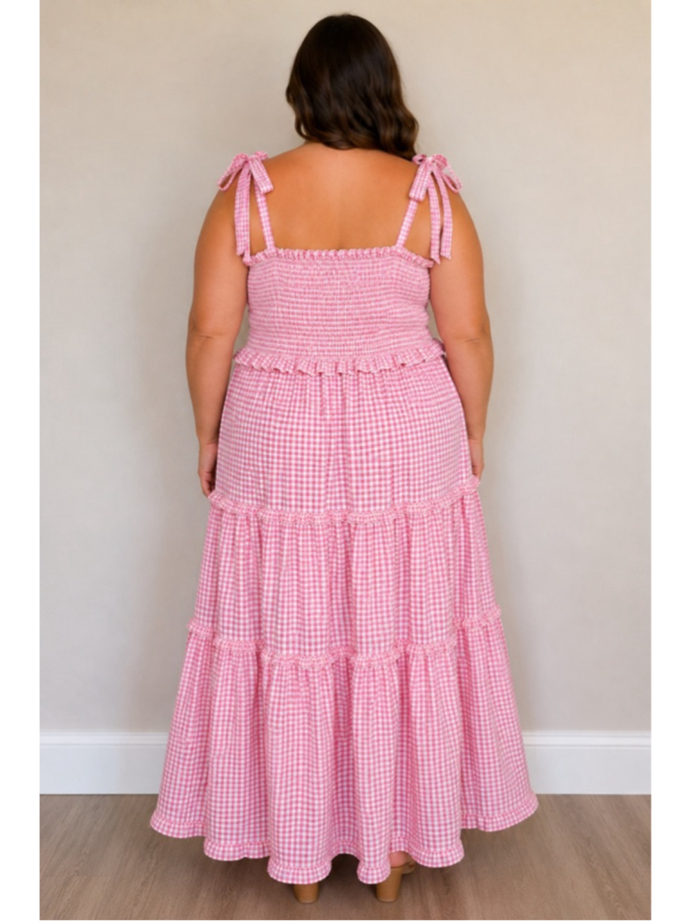 Simply Southern Pink White Gingham Seersucker Smocked Tiered Maxi Dress XXL Plus - Picture 4 of 10